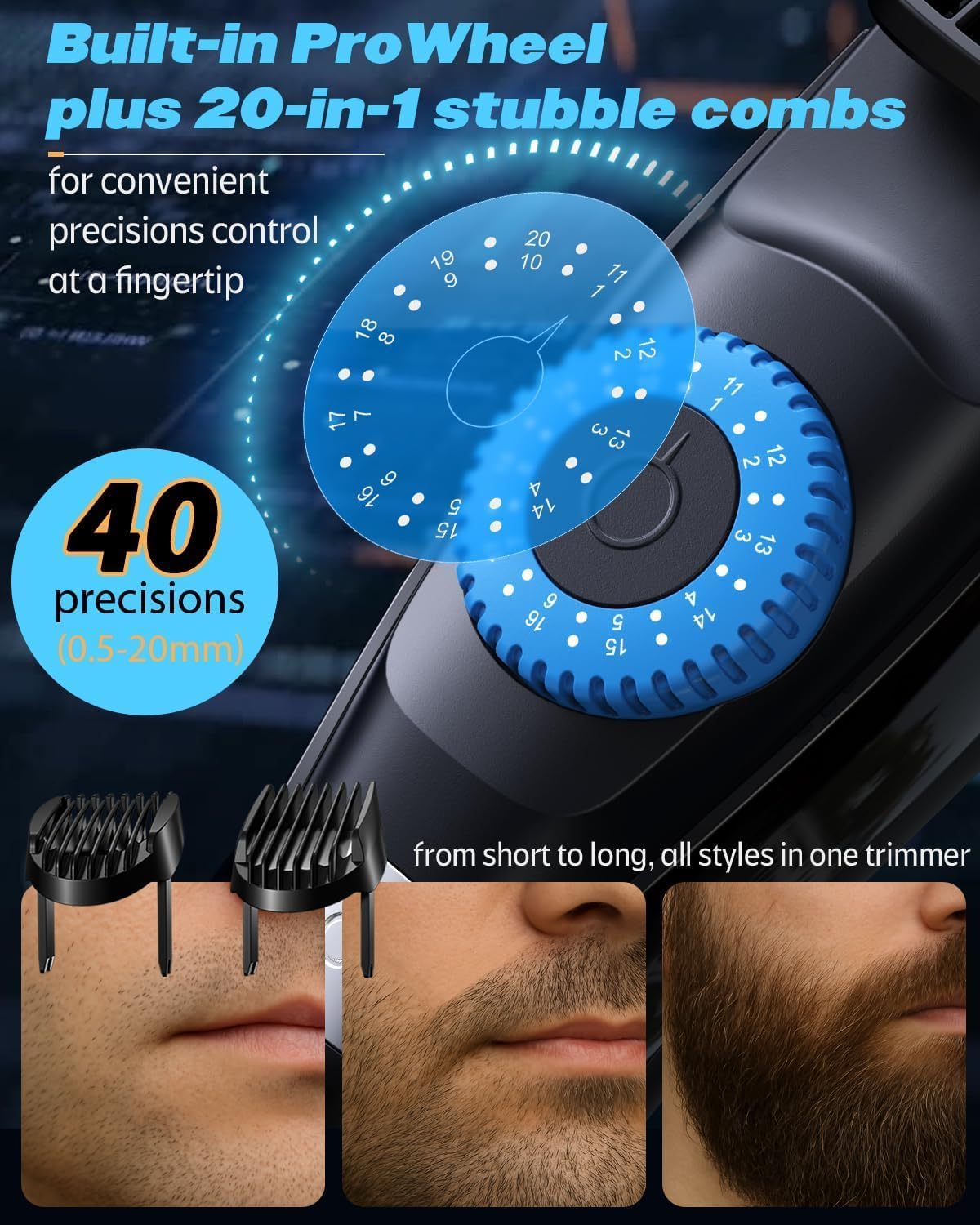 Voukad 40 Precisions Electric Beard Trimmer for Men, Mens Grooming Trimmer for Beard, Mustache, Face and Ear Hair, Multi-Series Clipper, Waterproof, USB C Charging, Soft Pouch (Purple + Black)