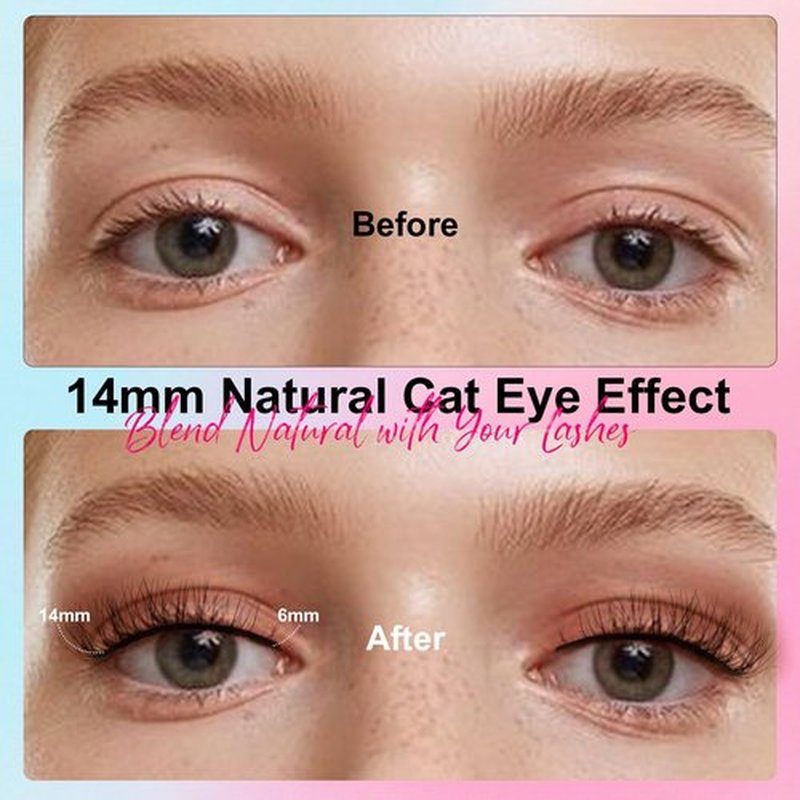 Self Adhesive Eyelashes Preglued Glueless - Natural Look No Glue Eyelashes 3D 12mm Natural Cat Eye Waterproof Glueless No Glue Needed Reusable Stick on False Strip Lashes by EMEDA (6D46 with Tweezers)