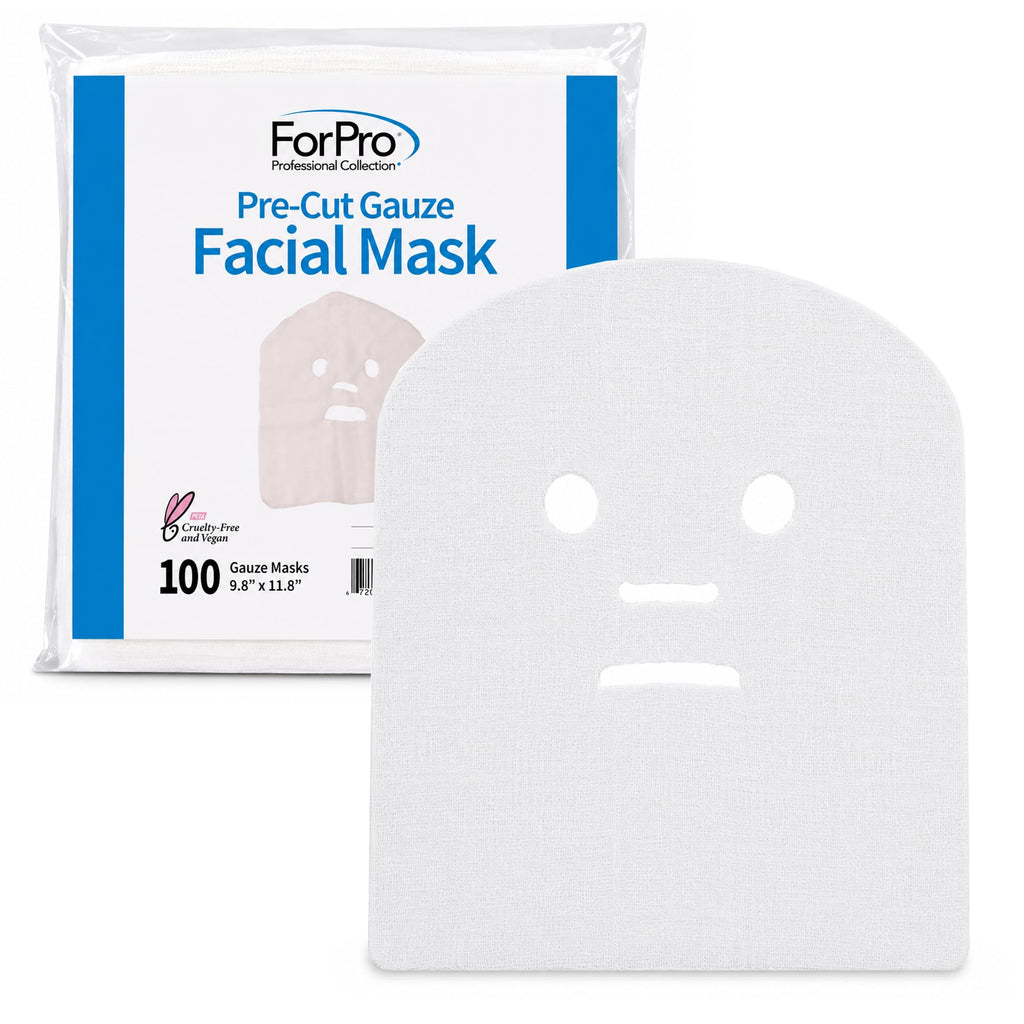 ForPro Professional Collection Precut Gauze Facial Mask, 100% Cotton Gauze, for High Frequency Facial Treatments and Masks, 100-Count