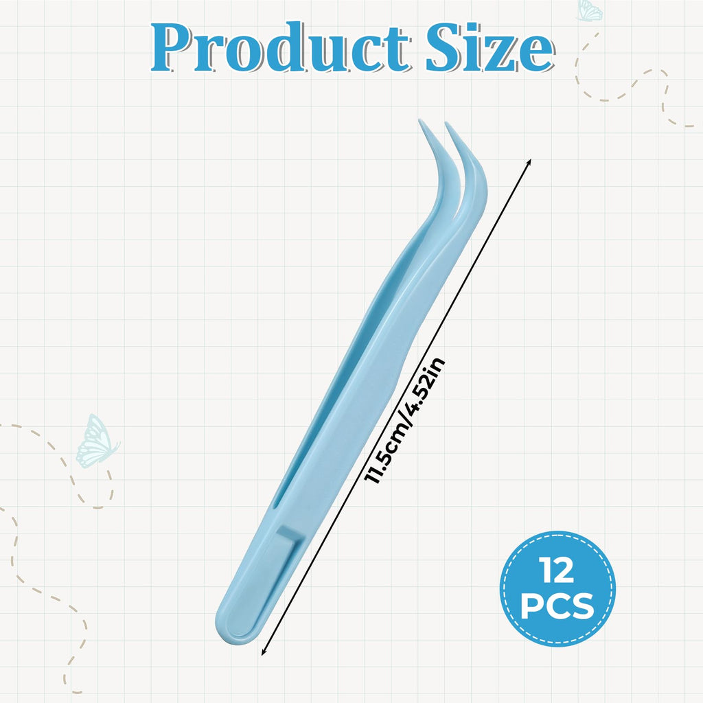 Zelphvt 12 Pcs Precision Plastic Tweezers for Crafts 4.5 Inch Sticker Tweezers Craft Tweezer Bulk Reptile Tweezer for DIY Jewelry Making, Crafts, Baking Decoration Blue