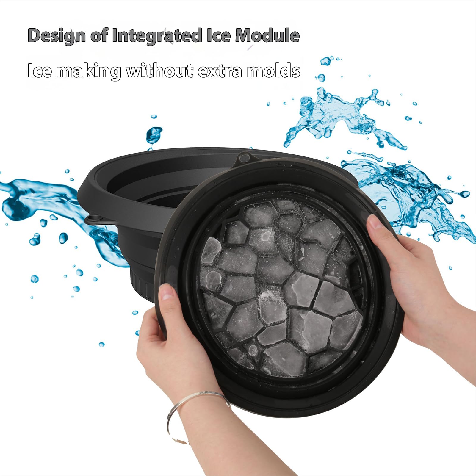 Zjyufy 2pcs Face Bowl for Ice with Built-in Ice Tray, Facial Cold Plunge Face Ice Bath Bowls, Collapsible Portable Reusable Silicone Cold Plunge Basin for Skin Tightening, Acne Relief , Black