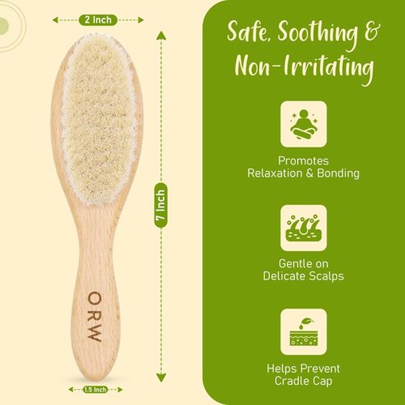 ORW OREN’S Baby Hair Brush - Perfect for Newborn, Toddlers, Infants, Girls & Boys - Beechwood Handle & Goat Hair White Soft Bristle Brush for Gentle Scalp Grooming, Cradle Cap Relief