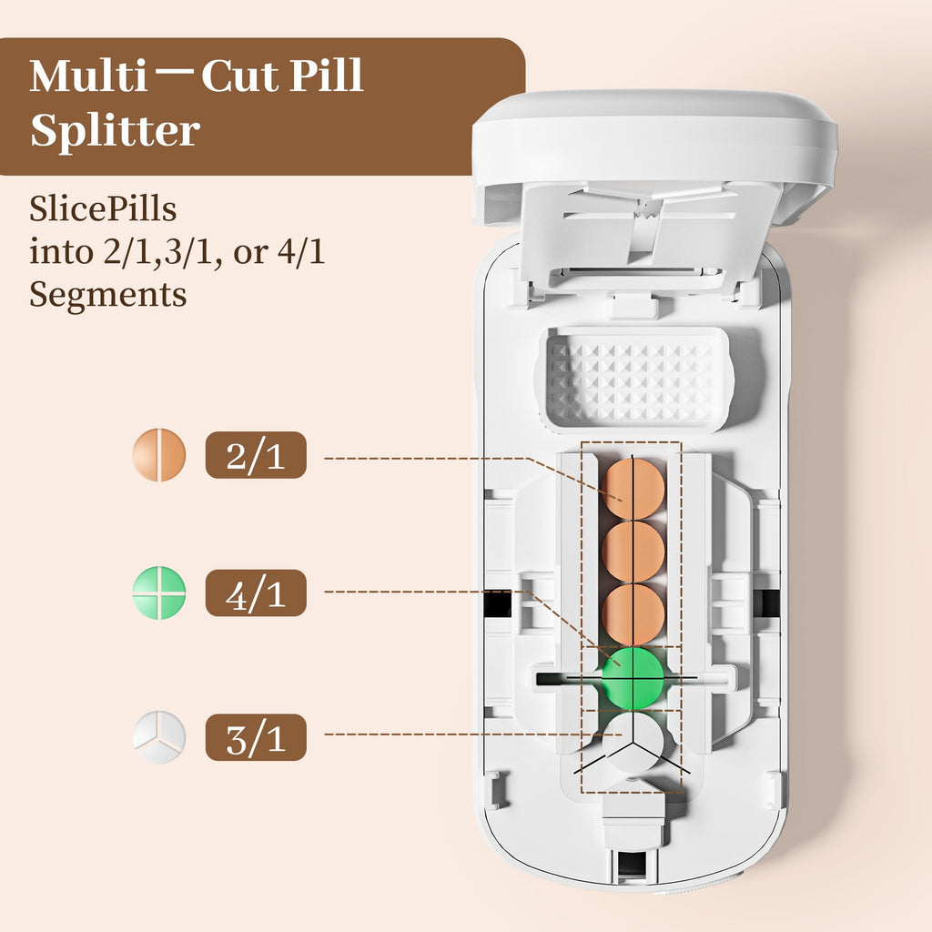Pill Cutter Splitter for Small and Tiny Pills, Cuts into 1/2 1/3 1/4 Pills