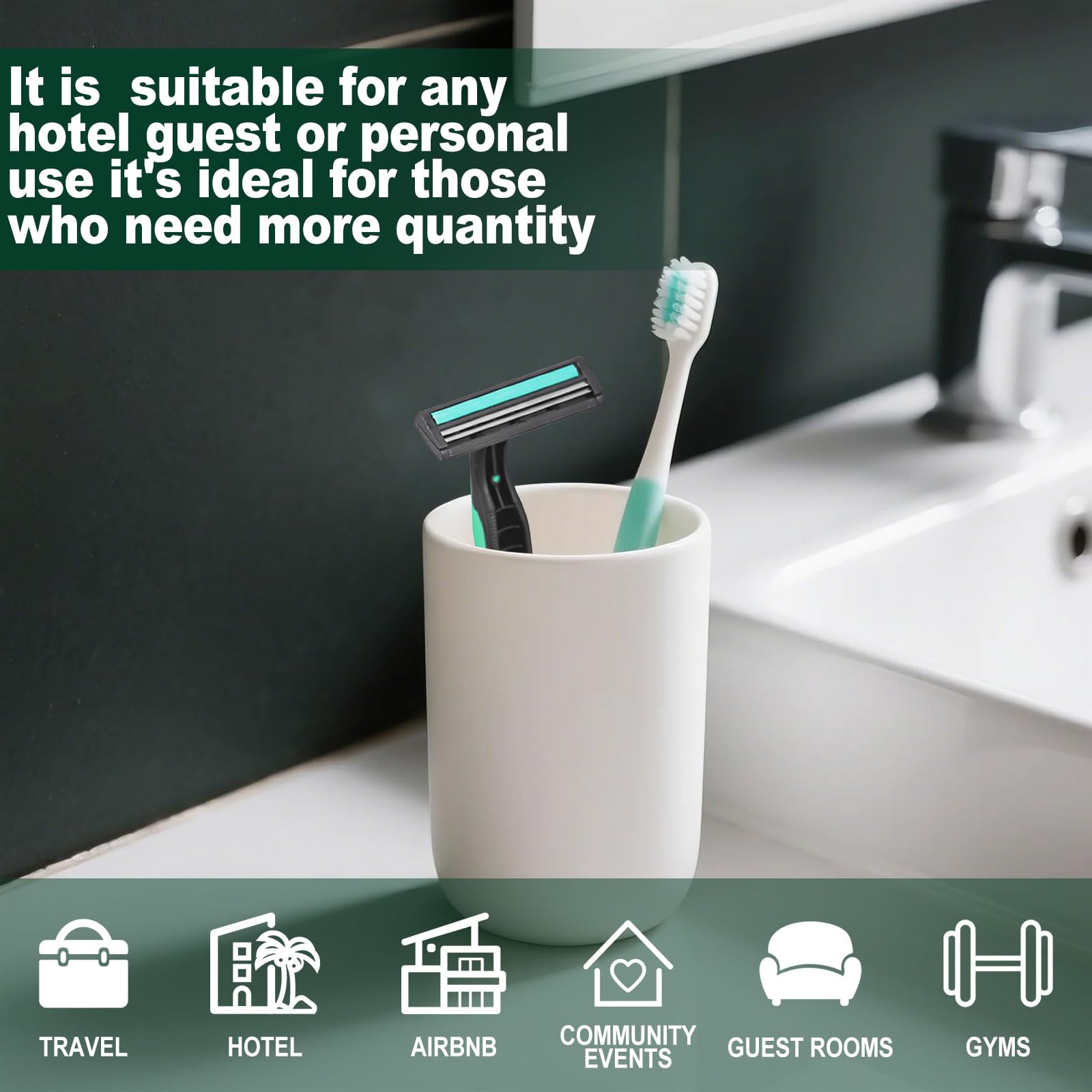 Fafortune Disposable Twin Blade Razors in Bulk, Individually Wrapped - Clear Safety Cap, For Homeless, Hotel, Airbnb, Travel (pack of 50,green)