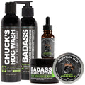 Badass Beard Care Complete Beard Care Kit - 5 Full Size Essentials - Includes Beard Oil, Beard Balm, Beard Butter, Wash and Conditioner - Promotes Fuller & Thicker Beard Growth (The Mountain Man)