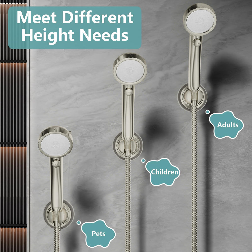 EAARSUO Handheld Shower Head Holder Suction, Removable No Drill Shower Wand Bracket Wall Mount, Vacuum Suction Cup Showerhead Holder Adhesive (1, Brushed Nickel)