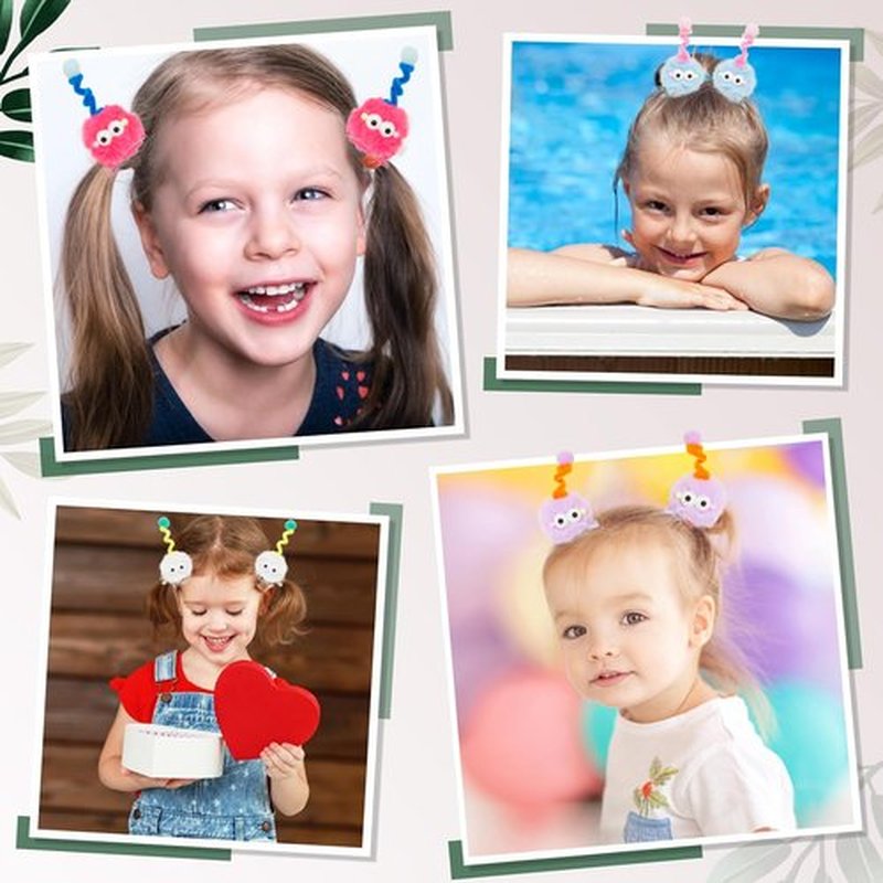 10 PCS Cartoon Pom Poms Hair Clips, Crazy Hair Day Accessories for Kids, Fuzzy Pom Poms Hair Barrettes for Crazy Hair(5 Pairs)