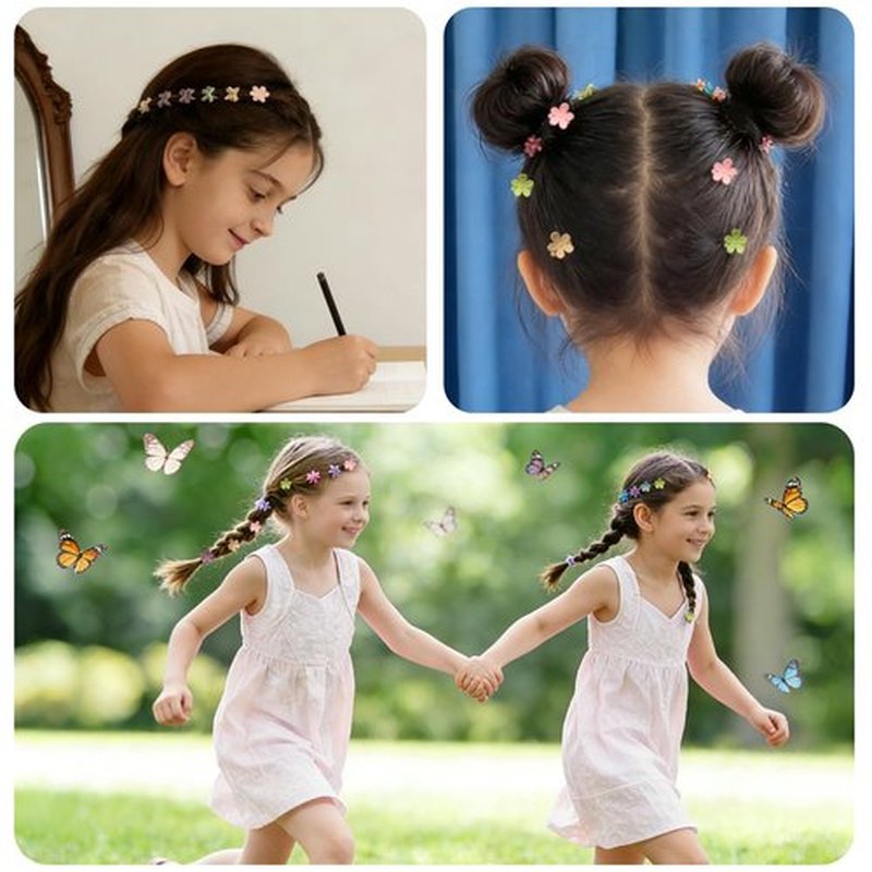 100Pcs Mini Flower Hair Clips for Kids, Cute Mini Claw Clips Hair Pins Barrettes Colorful Toddler Small Hair Accessories for Girls Teens Women (Colorful - Flowers)