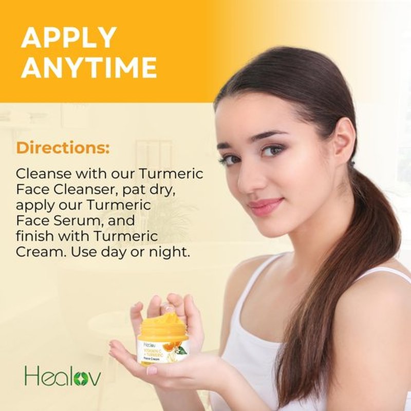 Healov Turmeric Face Cream for Dark Spots – Natural Turmeric Skin Brightening Lotion for Face & Body – Cleanse Skin, Fight Acne, Even Tone, Clear Scars, Sun Damage, & Hyperpigmentation – 50g / 1.67oz