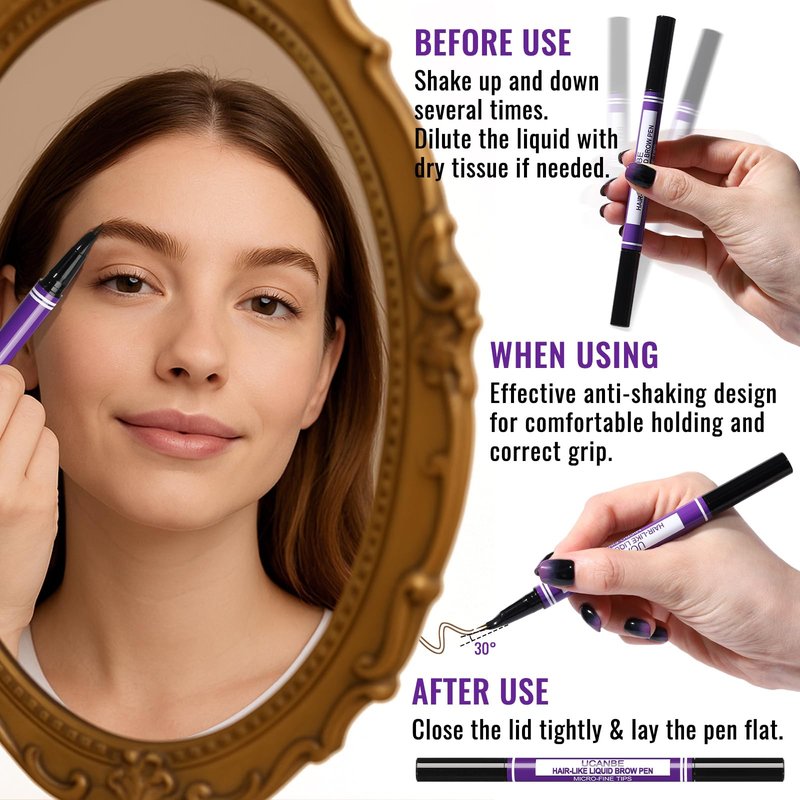 UCANBE Eyebrow Pen, Dual-Curved Eyebrow Pencils for Women, 2-in-1 Brow Pencil with 2-Fork-Tip & Precise Brush-Tip for Natural Hair-Like Brows, Waterproof Microblading Brow Pen Last 24Hrs(Black Brown)
