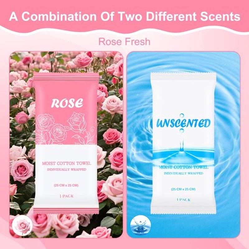 Moist Towelettes, Disposable Pre Moistened Towels Individually Wrapped, Soft Portable Face & Body Wet Towels for Travel Hotel Sport Camping Spa 9.8 inch (Pack of 30, Rose & Fresh)