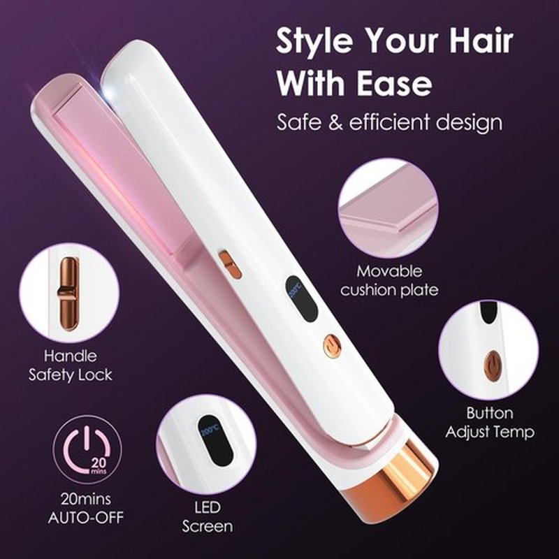 Cordless Hair Straightener Portable Travel Rechargeable Flat Iron, Fast Heating, Adjustable Temperature for Professional Straightening & Curling – Portable and Travel-Friendly (White)