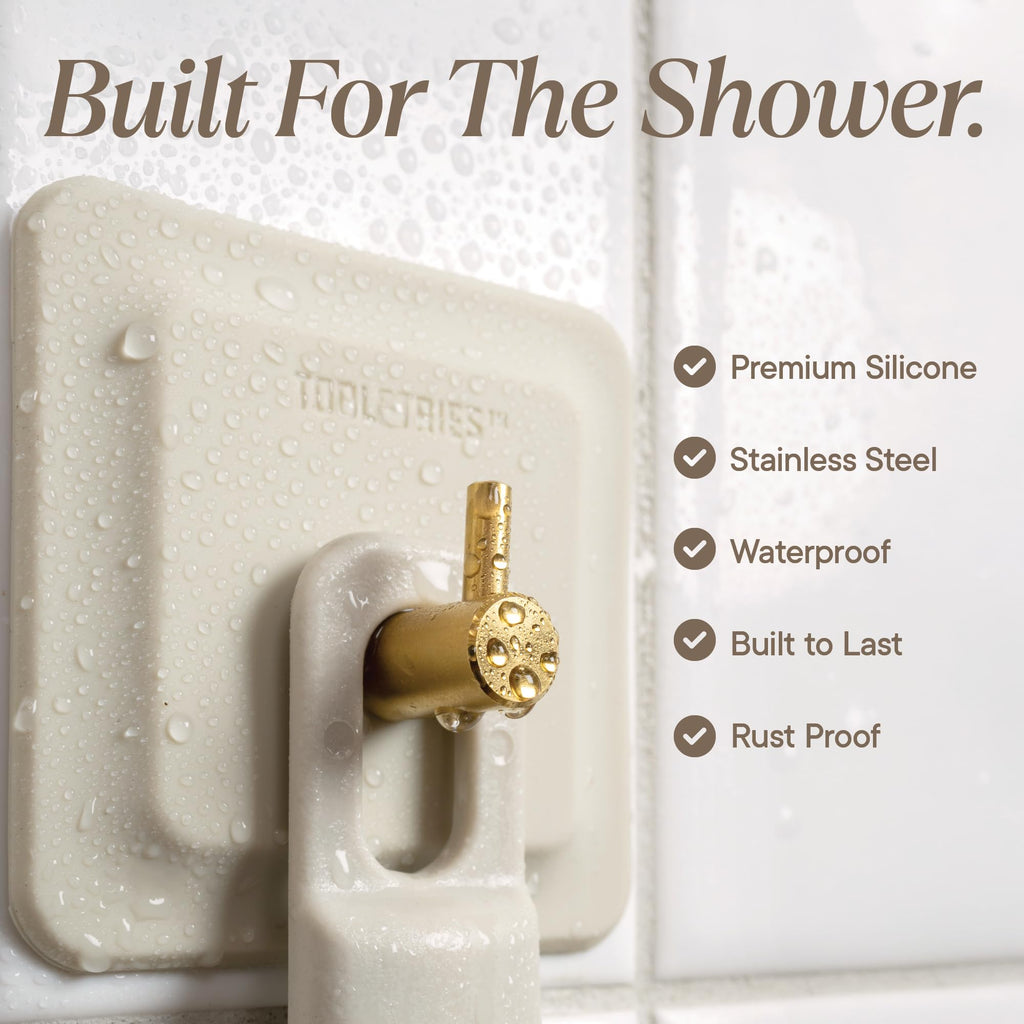 TOOLETRIES Arnold Silicone Shower Hook 2 Pack, Adhesive Hooks - Sand