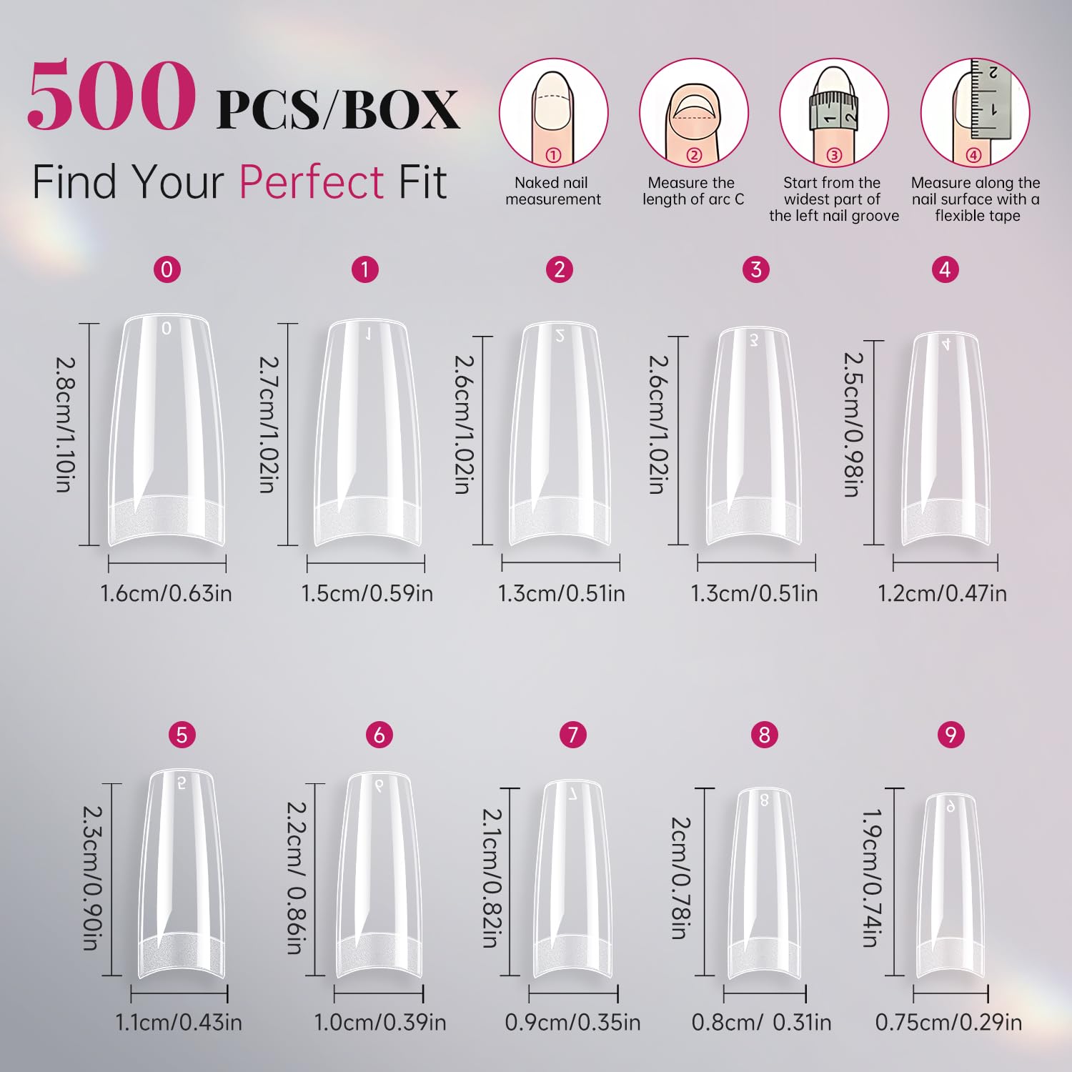 krofaue French Nail Tips - Acrylic Soft Gel False Tips 500PCS Half Cover Square Fake Nails for Women Half Matte French Tip Press on Nails 10 Sizes