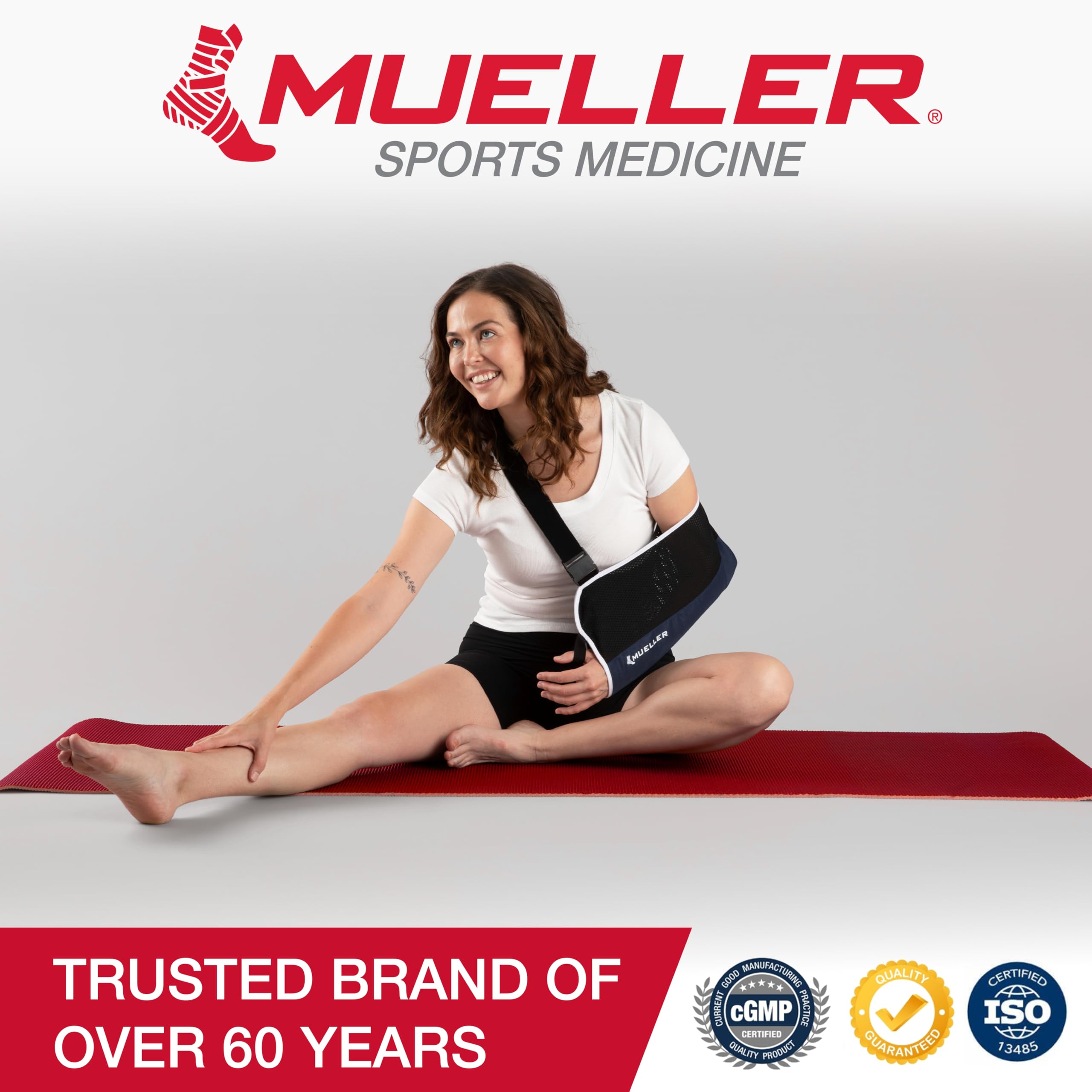 MUELLER Sports Medicine Adjustable Arm Sling - Comfortable Support for Left or Right Shoulder and Arm Injury, For Men and Women, Blue w/ Black Mesh, One Size Fits Most