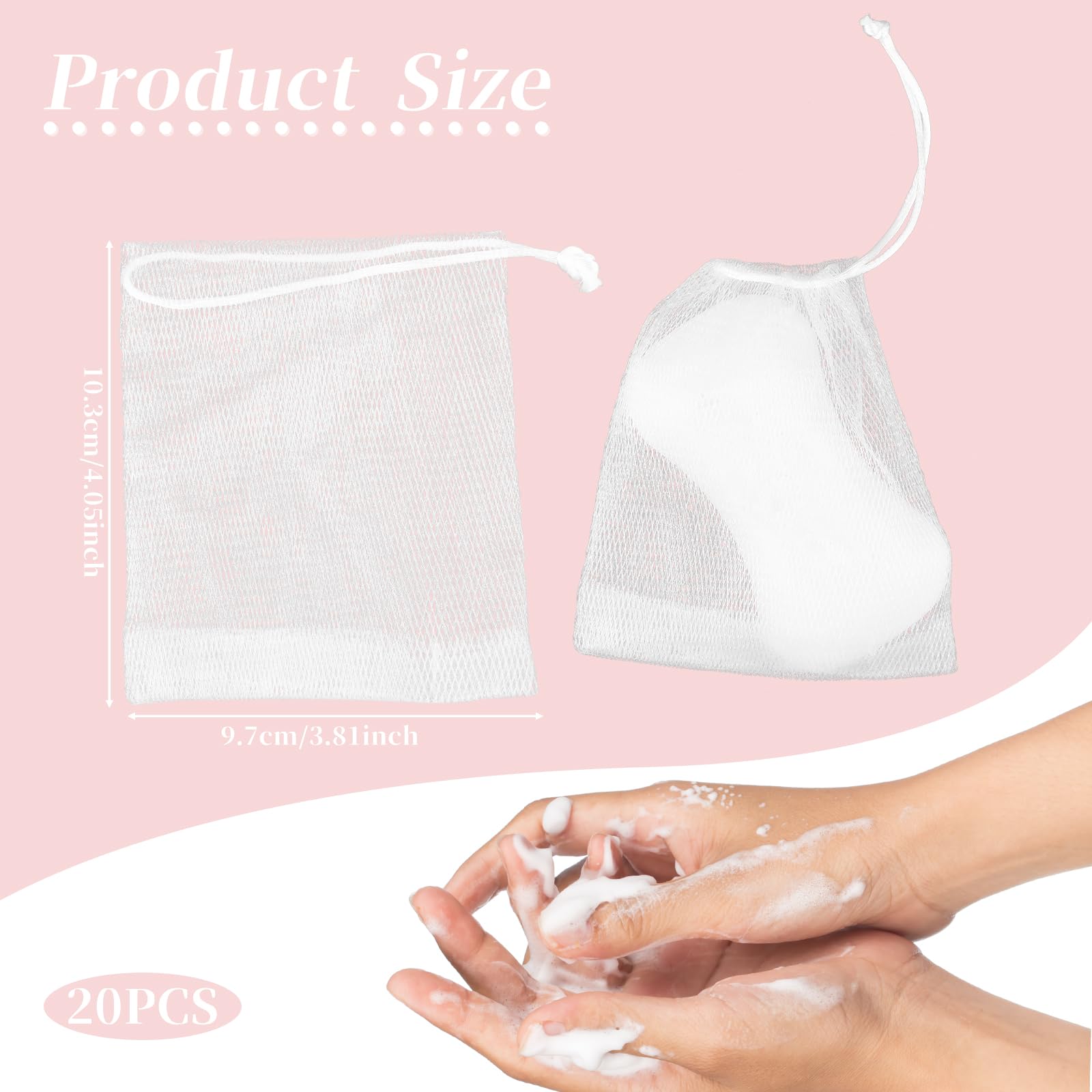 Giantree 20 Pcs Soap Bag, Soap Bag Soft for Shower, Soap Pouch Saver with Drawstring, Hangable Soap Bags for Soap Bars Mesh Soap Bag for Foaming Drying Body Facial Cleaning Tool for Bath and Shower