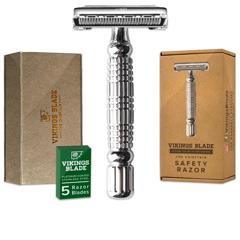 VIKINGS BLADE Double Edge Safety Razor for Men - Eco-Friendly, Smooth Shave + 5 Swedish Steel Blades + Luxury Case