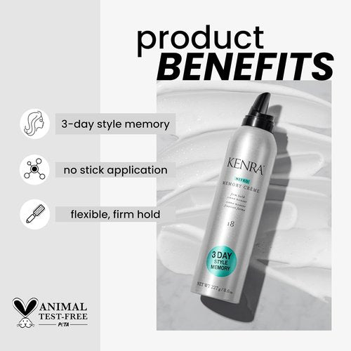 Kenra Nitro Memory Crème 18 - Firm Hold Crème Mousse for 3-Day Style | No Stick Application | All Hair Types