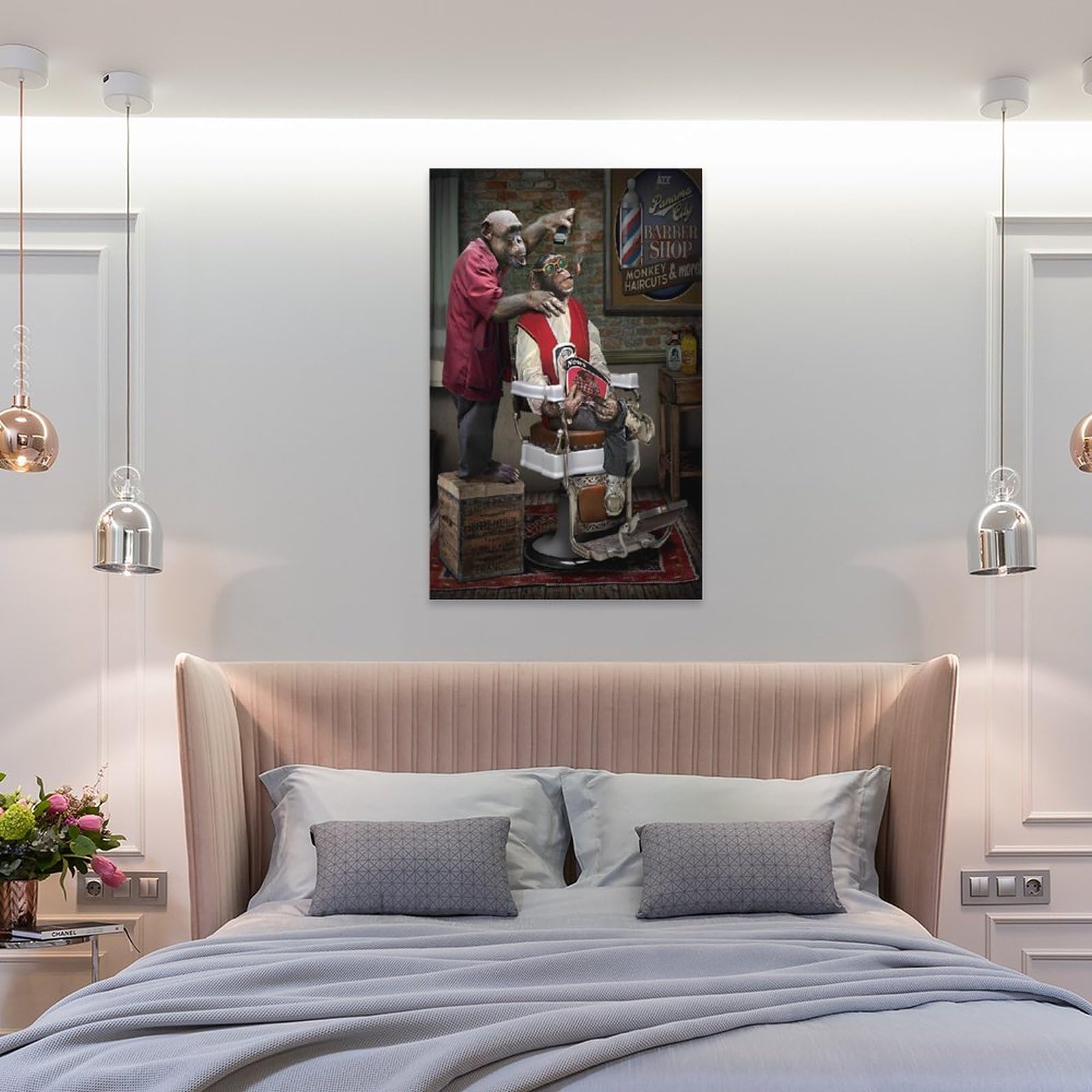 Barber Shop Monkey Haircuts Poster Decorative Painting Bathroom Decor Living Room Canvas Wall Art UnFramed,16x24inch(40x60cm)