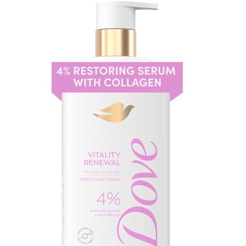 Dove Body Wash Vitality Renewal Promotes firmer, supple skin 4% restoring serum with collagen 18.5 oz