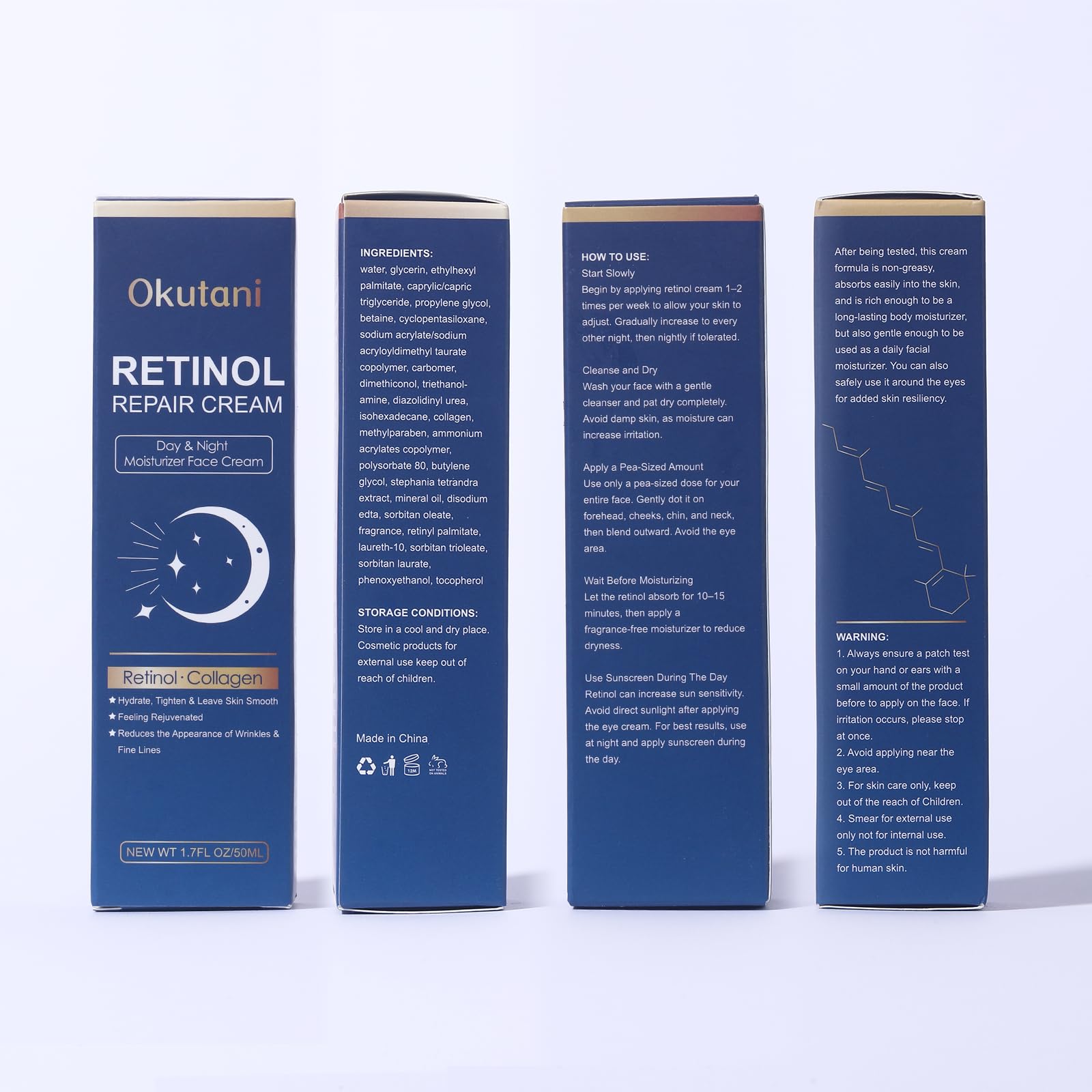 Retinol Cream for Face, Face Moisturizer, Skin Tightening Cream for Face with Collagen and Hyaluronic Acid, Anti-Aging, Firming Skin Care Neck & Décolleté for Day & Night, Instant Lift, 1.7 fl oz