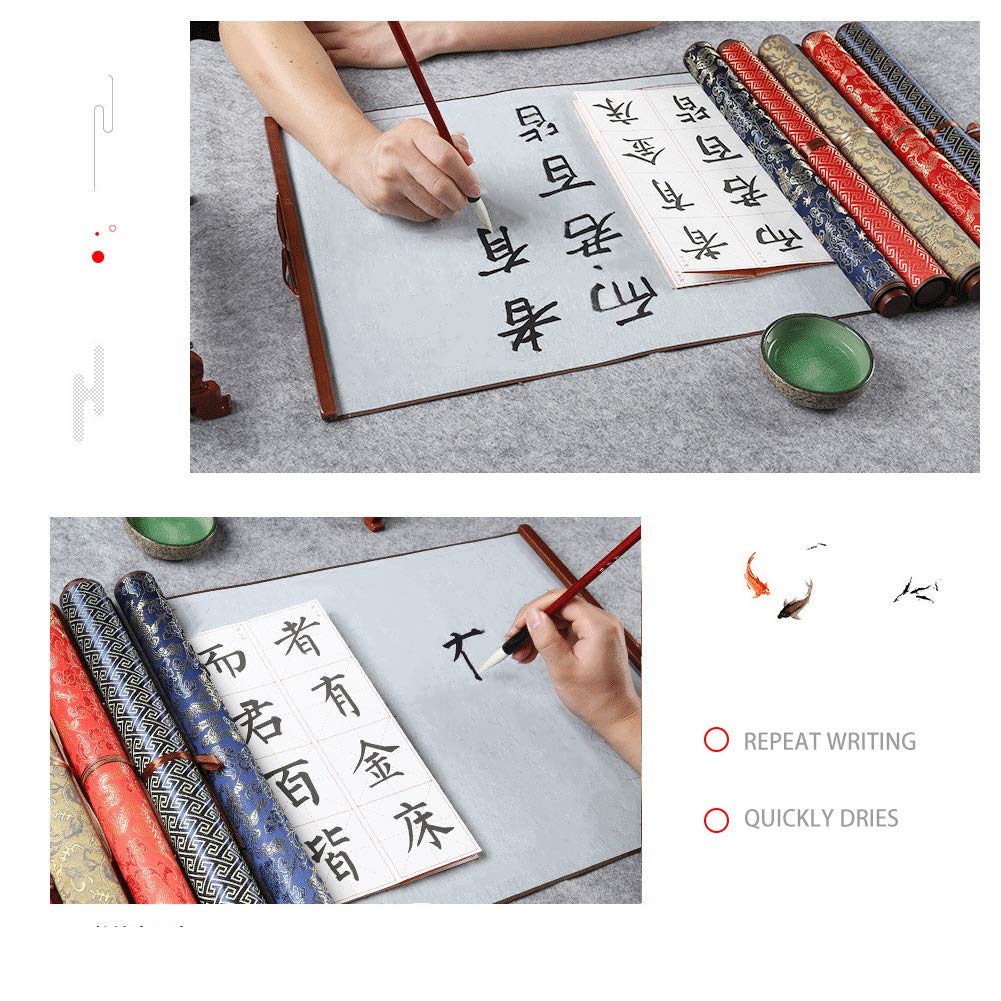 Dioche Water Writing Cloth, Water Drawing Writing Cloth, Chinese Calligraphy Mat Practicing Tool - Reusable Brocade Nonwoven Chinese Water Paper Student Stationery, 15 x 30.7in, No Ink Needed
