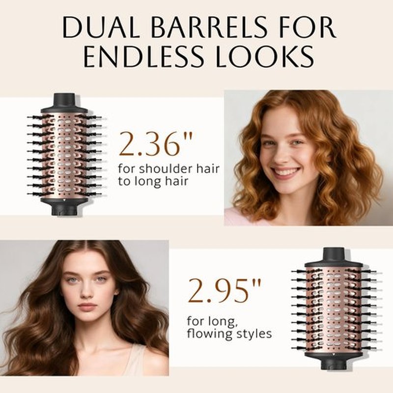 slopehill High Speed Hair Blow Dryer Brush, 6X Ultra-Fast Drying All in One Ionic Hot Air Brush Adds Shine, Volume & Fullness for Smooth, Frizz-Free & Blowout Styles, 8 Modes 60mm & 75mm Brushes