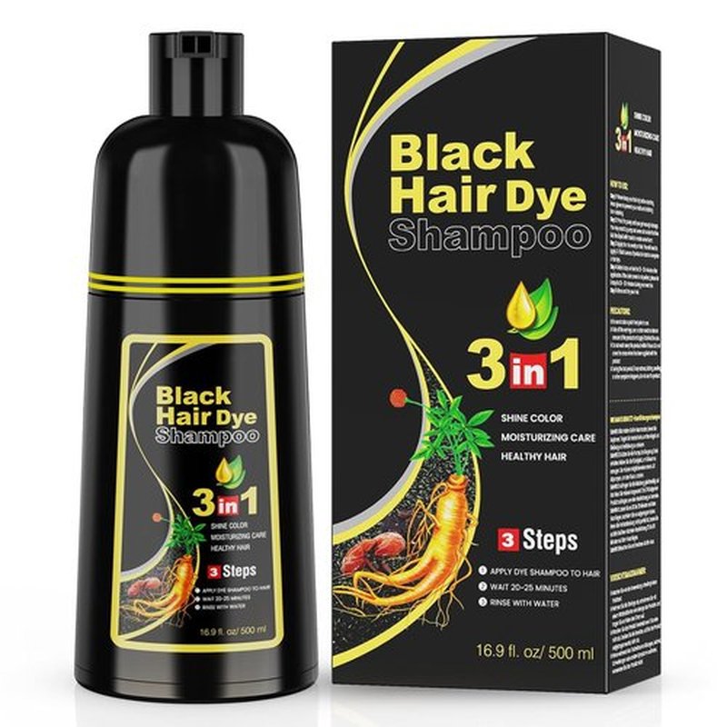 KAISASA Black Hair Dye Shampoo - 3 in 1 Formula for Gray Hair Coverage | 500ml Black