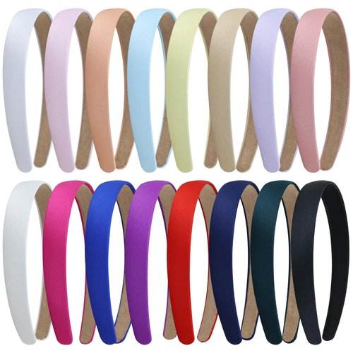 Lawie 16 Pack Multicolor Satin Cloth Fabric Covered Thin Slim Plain Plastic Headband Hair Band Hoops Base for Women Men Girls Teens Kids Hair Accessories (Multicolor B, Width: 2 cm / 0.8")