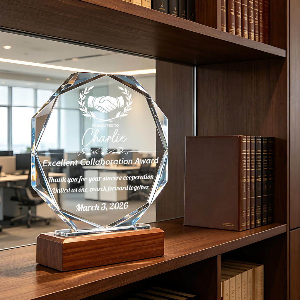 iStutzen Custom Crystal Award Trophy, Personalized Recognition Engraved Crystal Award with Logo/Name/Text for Corporate Recognition, Employee Appreciation, Years of Service, Retirement(Style-1)