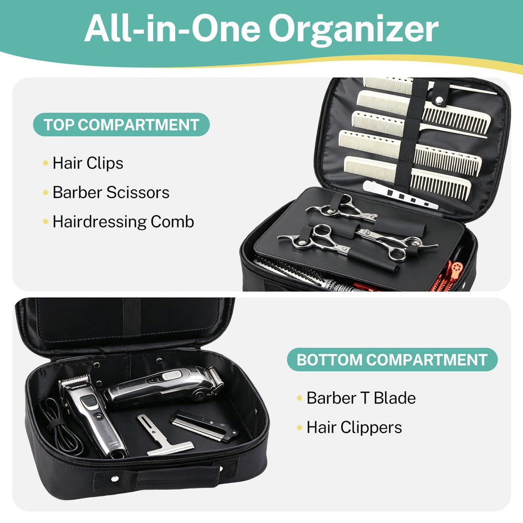 Barber Bag Hard Shell Barber Case, Clipper Case for Barbers with Shoulder Strap, Barber Travel Case Organizer for Clippers & Supplies, Hair Tool Bag Barber Accessories Storage, Black