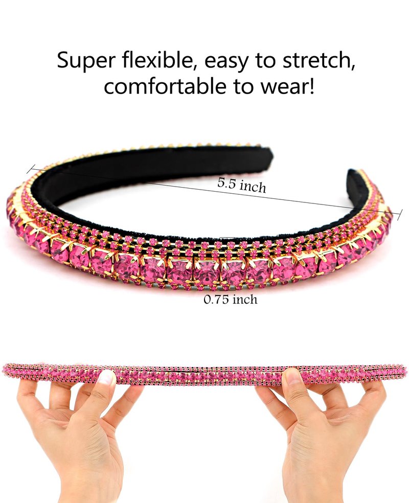 Wecoe Hot Pink Rhinestone Headband - Shine Bright Like a Diamond - Perfect for Weddings, Homecoming Prom, Birthday, Parties, and Daily Wear - Great Gift for Women and Girls!