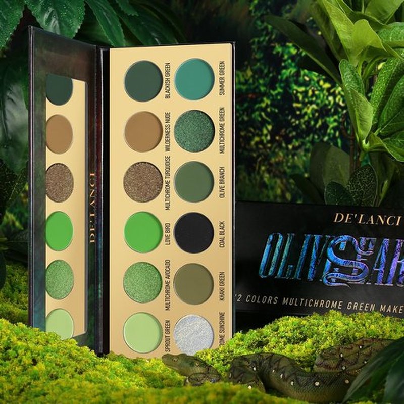 DE'LANCI Olive Green Eyeshadow Palette Multichrome, Ultra Pigmented Chrome Brown Green Eye Shadow for Green Eyes Makeup, Matte Shimmer Dark Lime Emerald Eyeshadow Pallet for St. Patrick's Day Makeup