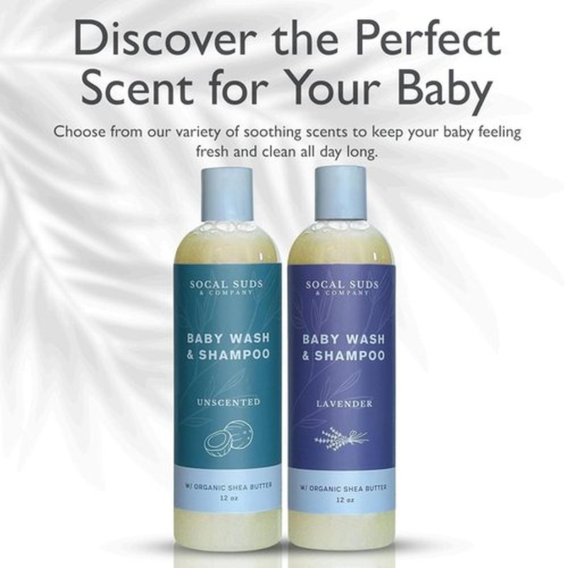 SoCal Suds & Company Baby Body Wash & Shampoo - Gentle Shea Moisture Formula for Sensitive Skin | 12oz Lavender Bottle