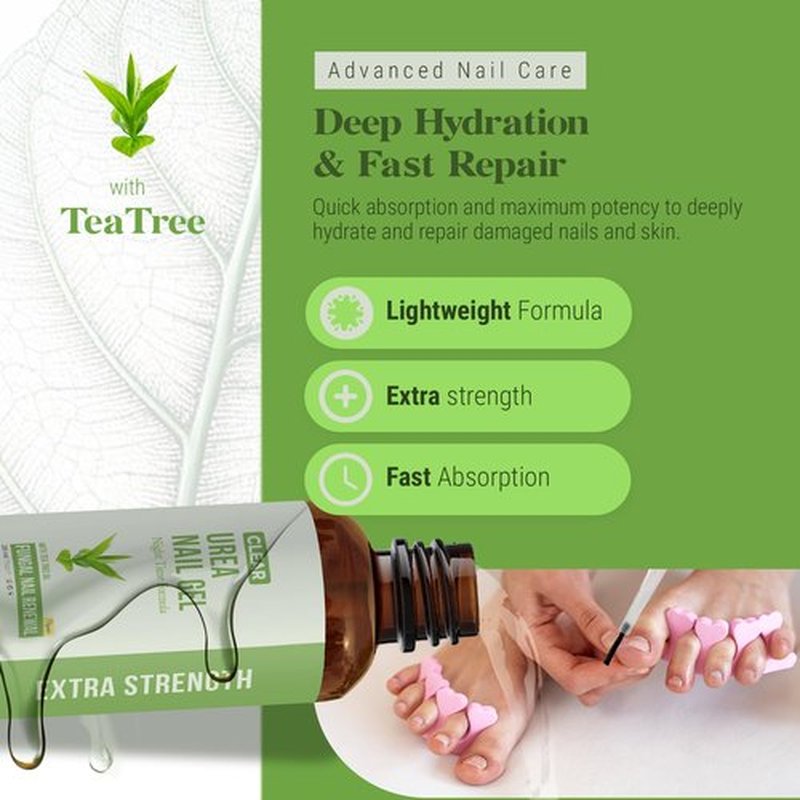 CLEAR Urea Nail Gel with Tea Tree Oil Made in USA – Night Time Formula -Softens, Hydrates & Repairs Nails –Urea Gel with Fast & Visible Results, Trusted by Health Professionals
