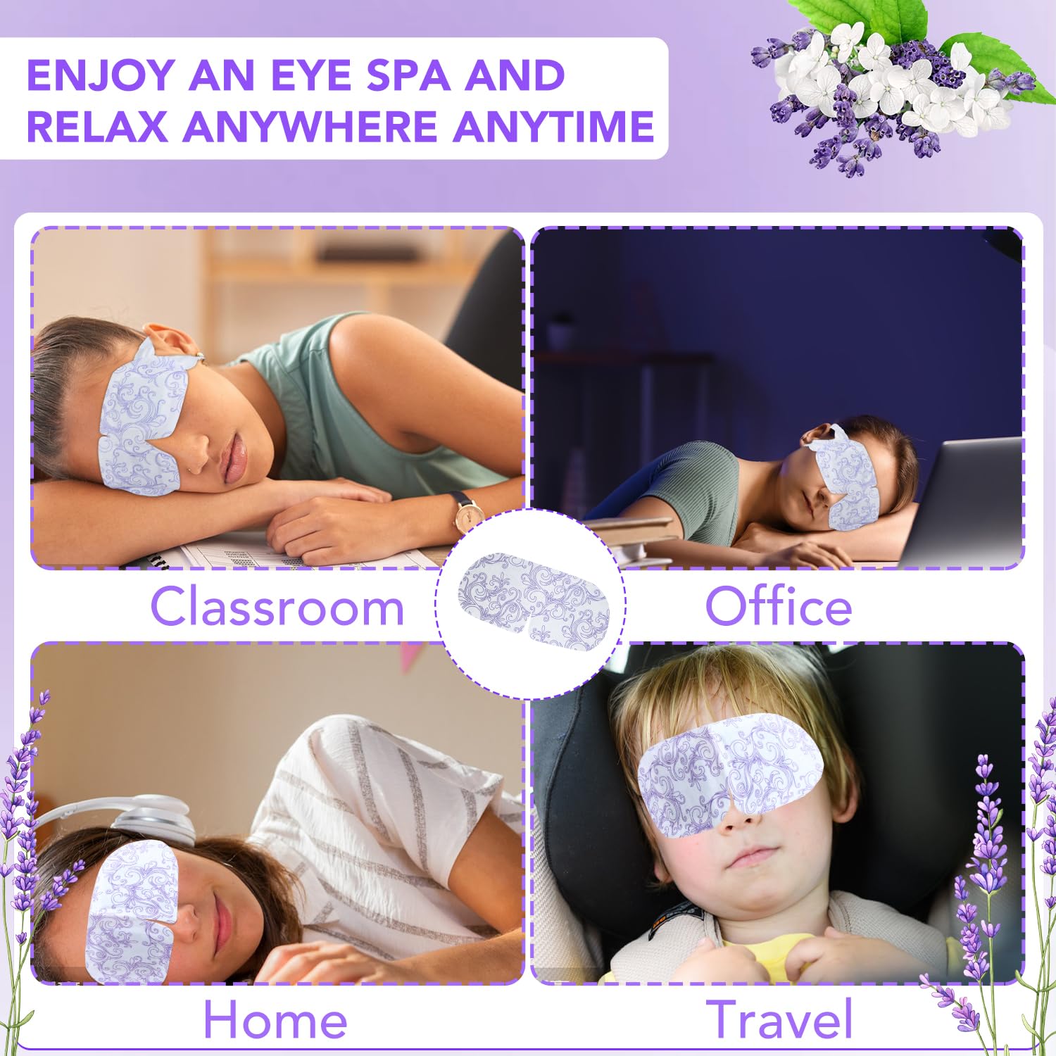 XPCARE 48 Pack Steam Eye Masks for Dry Eyes, Self Heated Steam Warm Eye Mask, Disposable Heated Eye Mask for Dark Circles, Puffy Eyes, Relief Stress Eye Fatigue（Lavender）