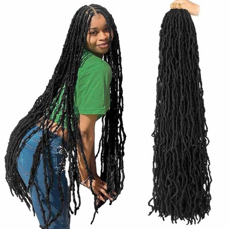 7 Packs 36 Inch Soft Locs Crochet Hair Pre Looped Curly Wavy Distressed Faux Locs for Butterfly Locs Crochet Braids for Black Women (1B, 36 Inch(pack of 7))