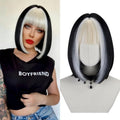 FREE BEAUTY Black Bob Wig with Bangs Short Black Straight Wig for Women Bob Shoulder Length Wigs Heat Resistant Fiber Synthetic Hair Wigs Hair Replacement Natural Looking 12inch