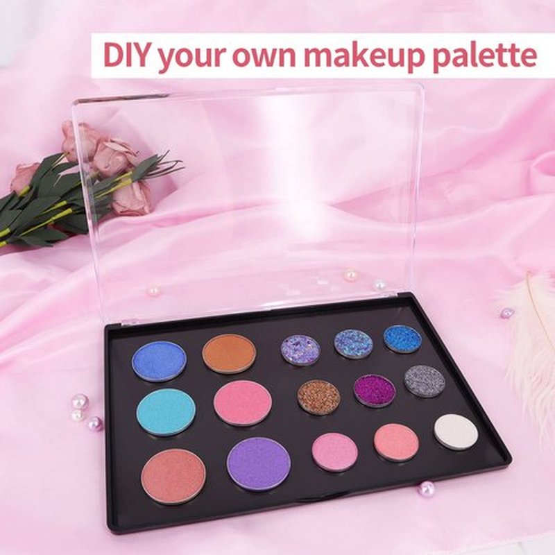 Snowso XL Large Empty Magnetic Eyeshadow Palette with Clear Top, Travel Makeup Organizer with 40Pcs Adhesive Metal Stickers For DIY Your Own Powder Palette (XL Large - 9.25'x6.57')