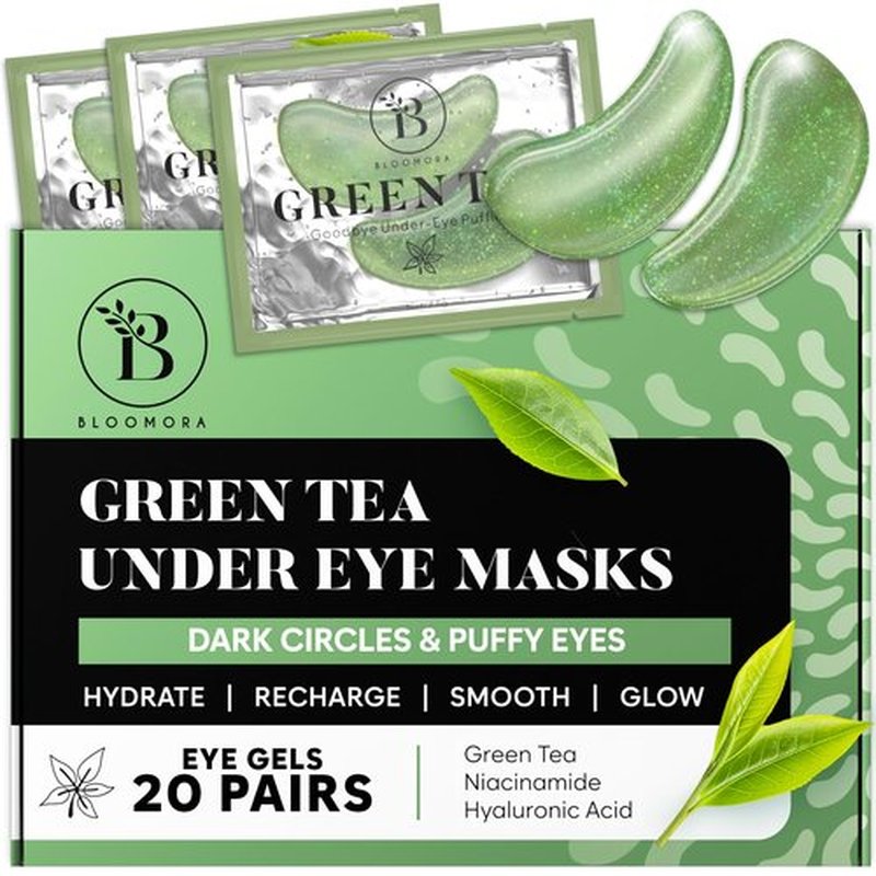 BLOOMORA Green Tea Under Eye Patches (20 Pairs) - Dark Circles & Puffiness Care - Hydrating Green Tea Eye Mask