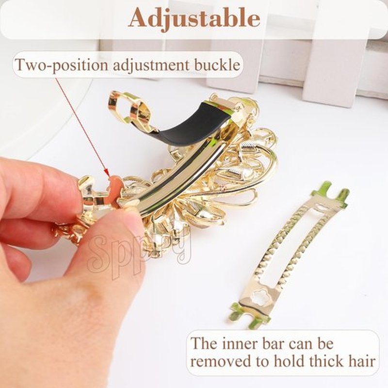 Sppry Large Gorgeous Rhinestone Hair Barrette for Women, Flower Jewelry Design (Champagne)