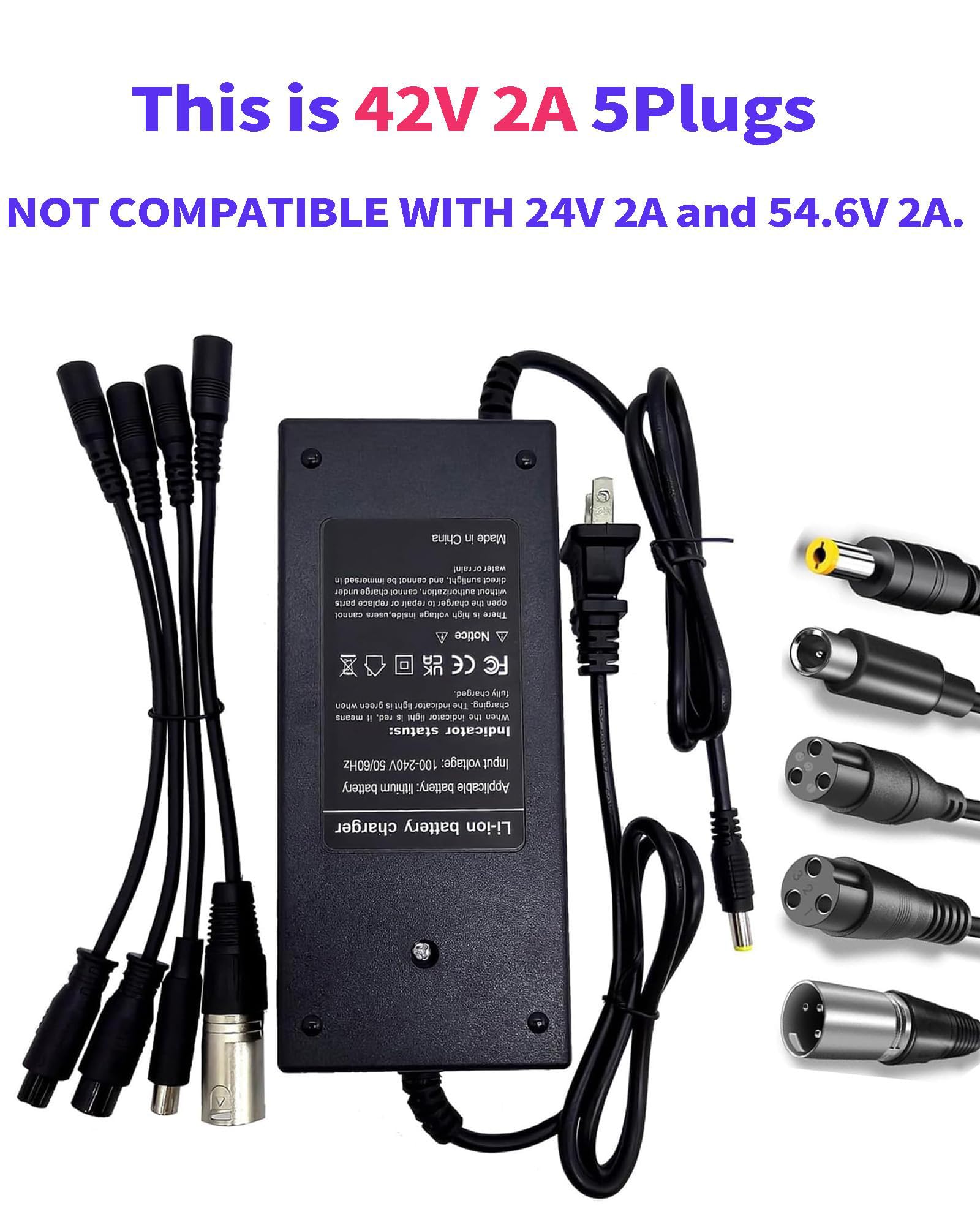 42V 2A Electric Scooter Charger 5 in1 Plugs for Bird,Gotrax,Segway,Pocket Mod, Sports Mod,Voyage,Ninebot,Apex,Glider, XR Elite, XR Ultra,Metro/Journey,Jetson Eris Pro/Ora Pro/Racer/Rhythm,Razor