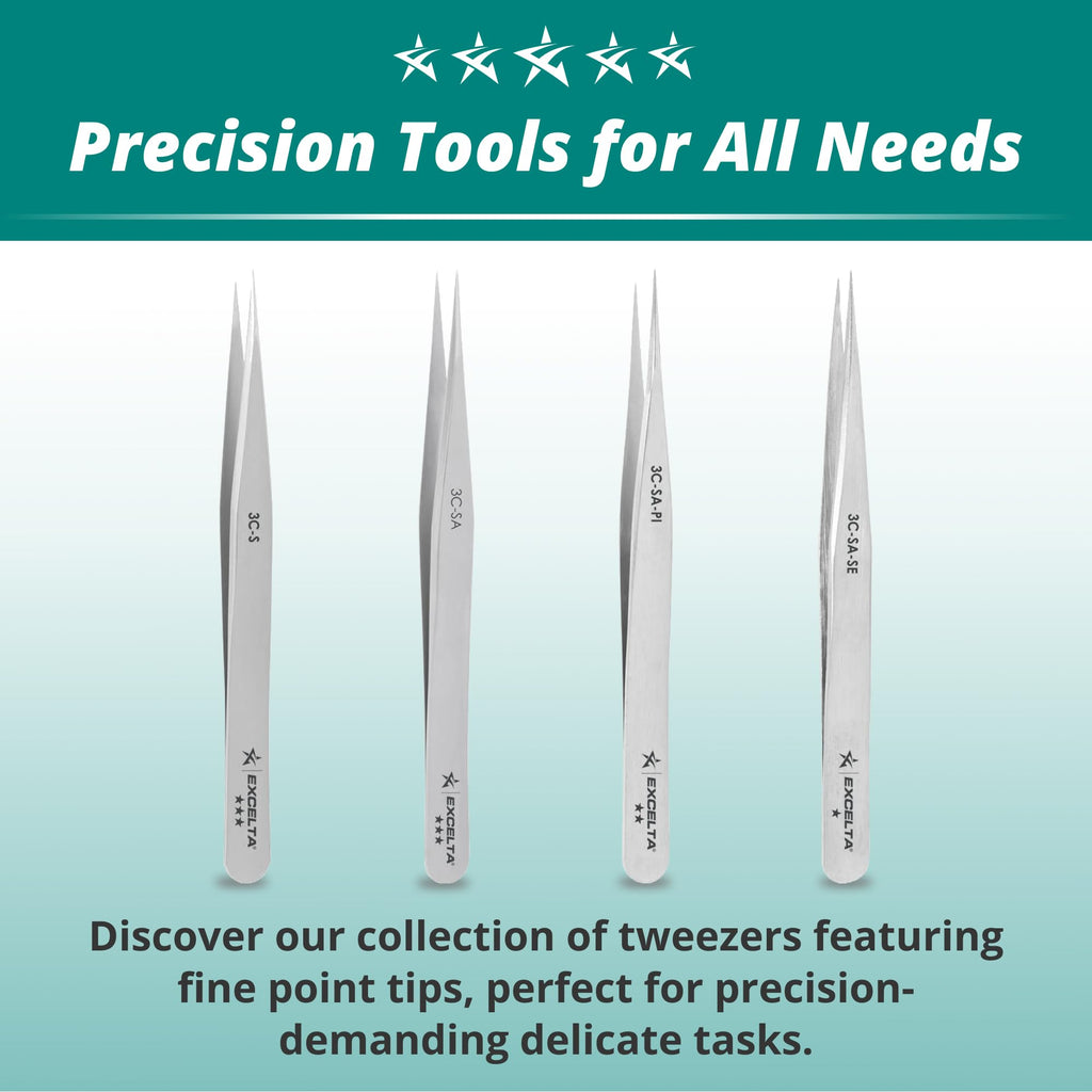 Excelta Pointed Tweezers, Ultra-Fine Precision for Hair Removal, Stainless Steel Tweezers for Ingrown Hairs and Splinters, Anti-Magnetic, Non-Rusting, Durable, Ideal for Eyebrow Shaping and Grooming