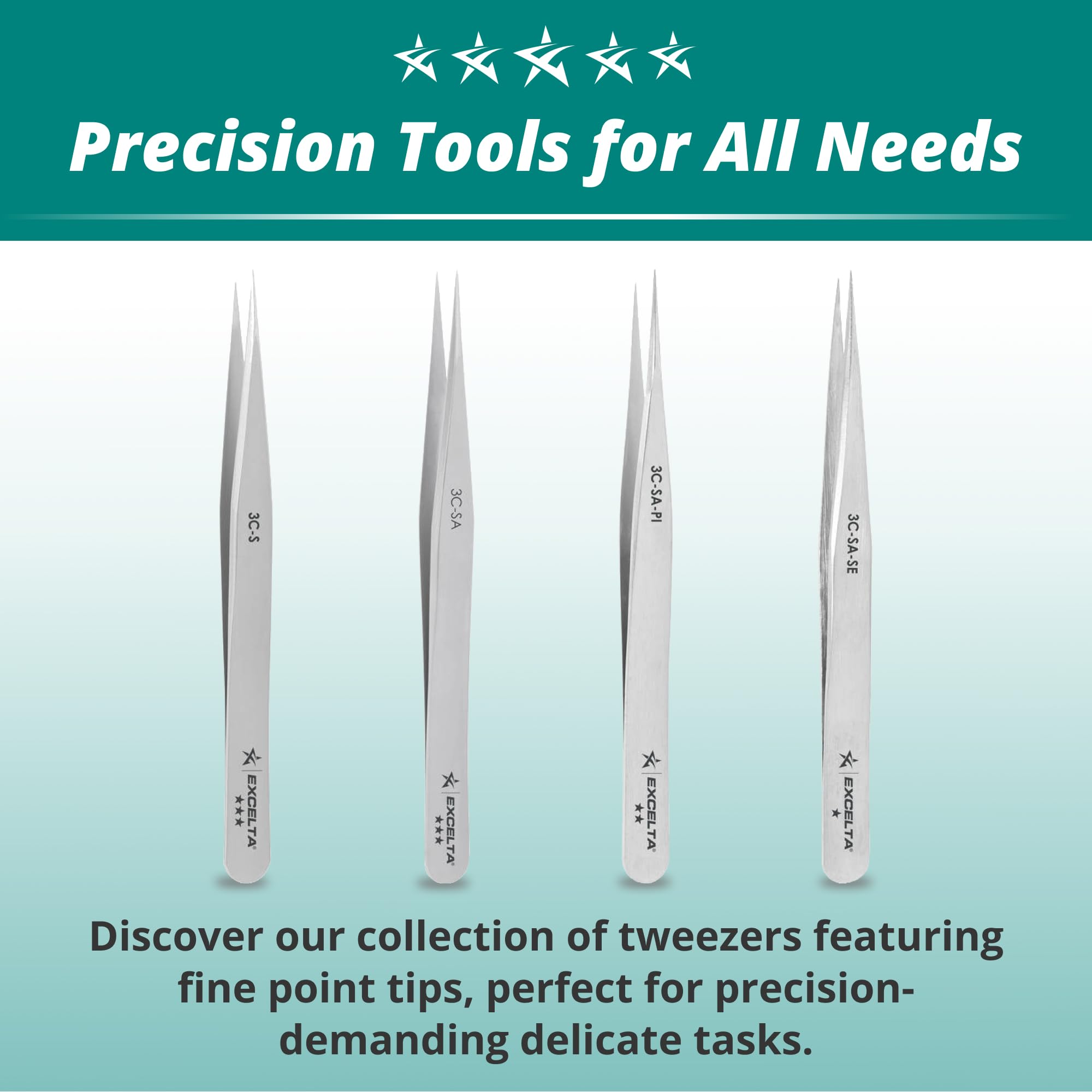 Excelta Pointed Tweezers, Ultra-Fine Precision for Hair Removal, Stainless Steel Tweezers for Ingrown Hairs and Splinters, Anti-Magnetic, Non-Rusting, Durable, Ideal for Eyebrow Shaping and Grooming