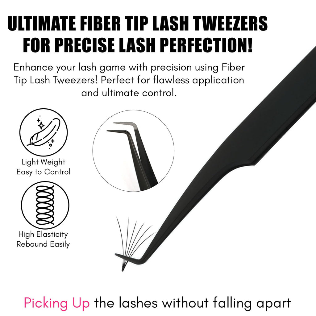 My Lash Tools Fiber Tip Lash Tweezers for Eyelash Extension Curved 90 Degree Angle Boot Tweezer Best for Volume, Individual Isolation & Classic Lashes Stainless Steel Lash Supply (CEC-F08/01)