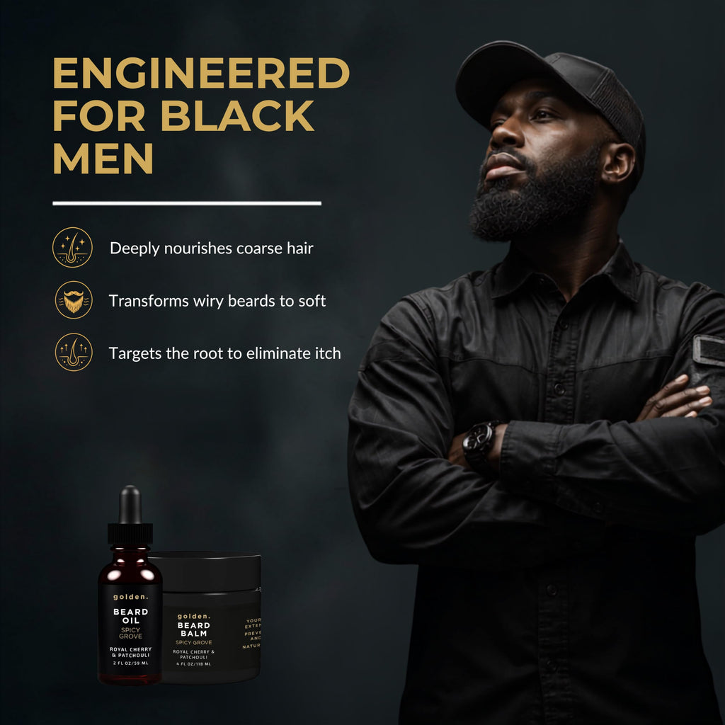 Golden Grooming Beard Balm - Tames Flyaways & Promotes Thicker Growth - Natural Styling Wax with Shea & Mango Butter - Relieves Beard Itch & Dandruff - Spicy Grove, 4oz