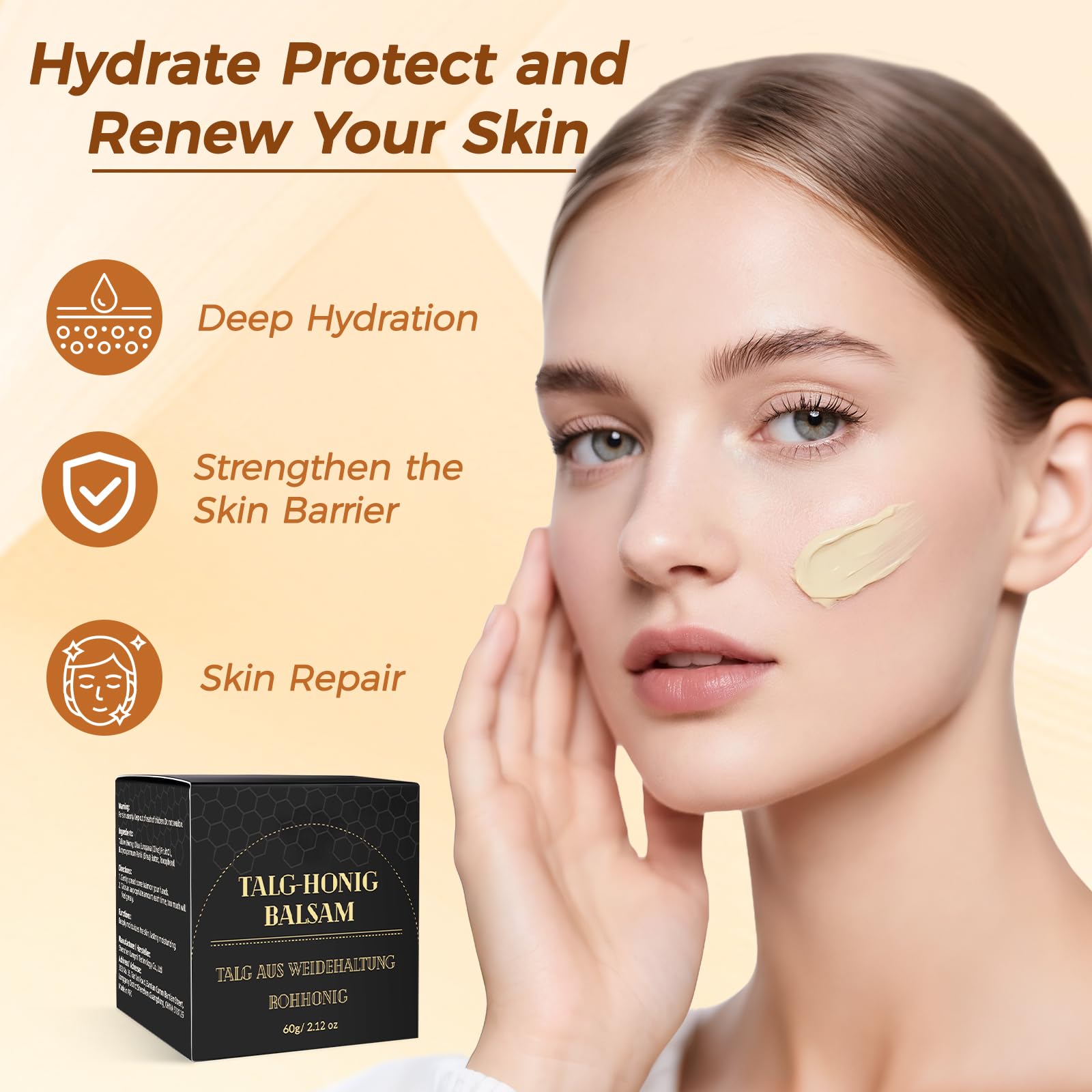 BELYESEE Beef Tallow for Skin with Honey, Unscented Moisturizing Tallow Balm for Face & Body,Grass-Fed，Deeply Nourishing for Dry Skin60g (2.1 oz)