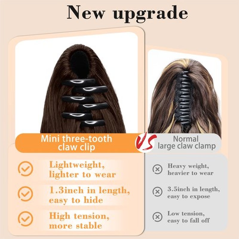 MOCA HAIR Ponytail Extension,Dark Brown Mixed Chestnut 18 Inch Claw Clip Ponytail Extension, Soft Wavy Curly Clip on Ponytails for Women Heat Resistant Synthetic Hairpiece for Daily Use