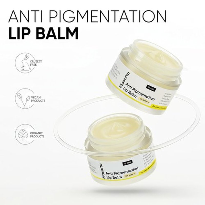 Masofta Shea Butter Lip Balm with Kojic Acid, Alpha Arbutin & Shea Butter for Smooth, Crack Free & Clear Lips, SPF 30 PA++, For Men & Women, 0.52 oz/15GMS