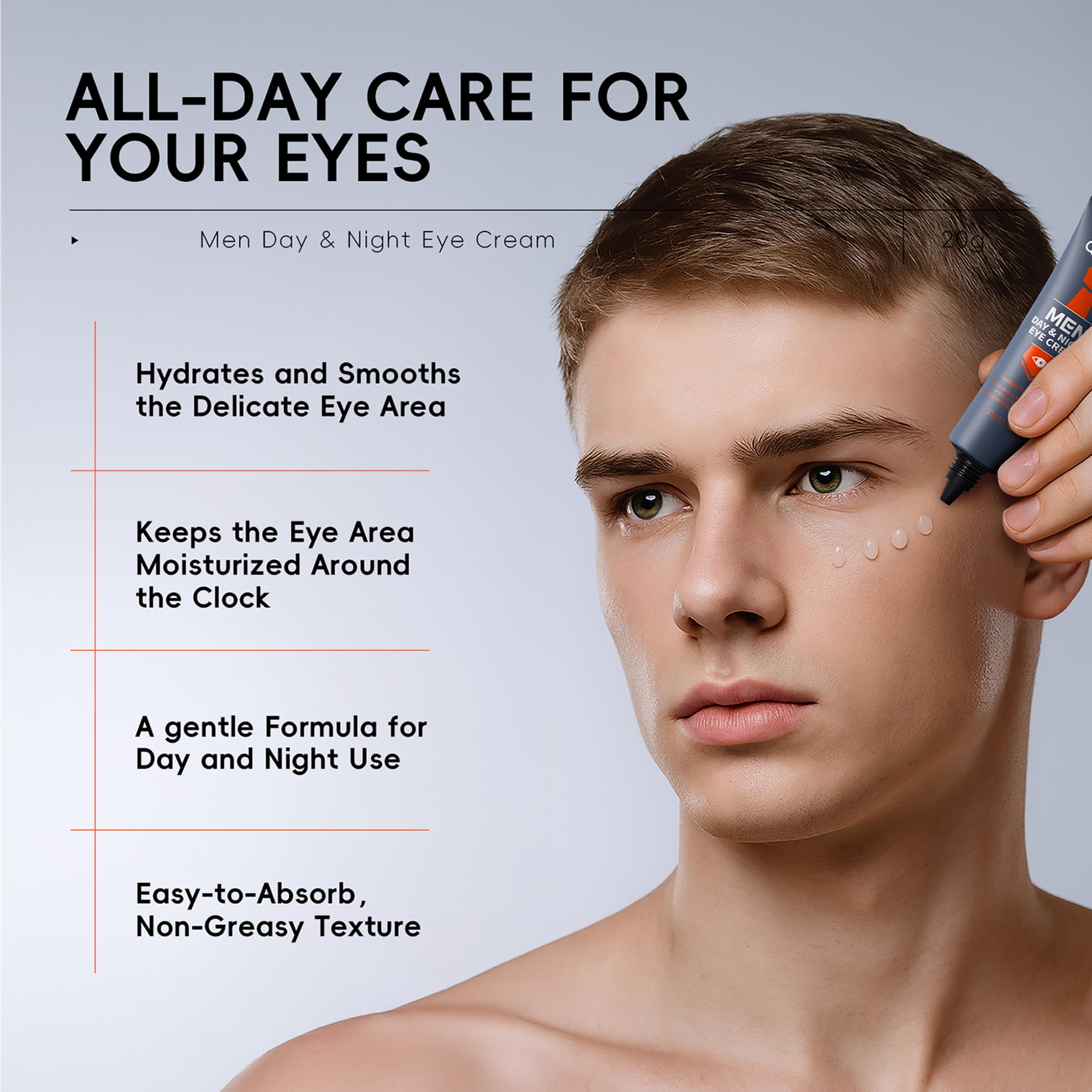 MIESCHER Men Day & Night Eye Cream, Men's Under Eye Cream For Puffy Eyes & Dark Circles Treatment, Firming, Soften Fine Lines, Day & Night Care Long-Lasting Moisturizing Eye Cream for Men, 0.71oz.